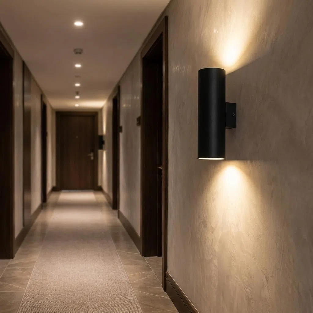 Alpinaluz Applique da Parete Up & Down con 2 Attacchi GU10, Design Cilindrico in Metallo, Lampada Decorativa da Interno per Corridoio, Camera e Soggiorno, IP20 (Nero)