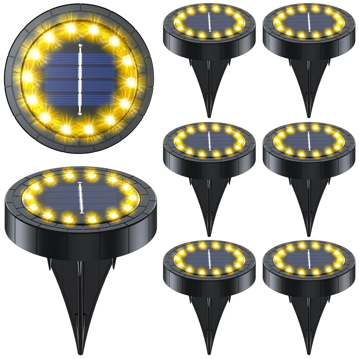 14LED Luci Solari per Giardino, Nuovo stile 2024 Lampade Solare Esterno Incasso Faretti a Terra Luce Sepolta Solare Impermeabile per Prato Vialetto Scala Paesaggio (8, Bianco caldo)