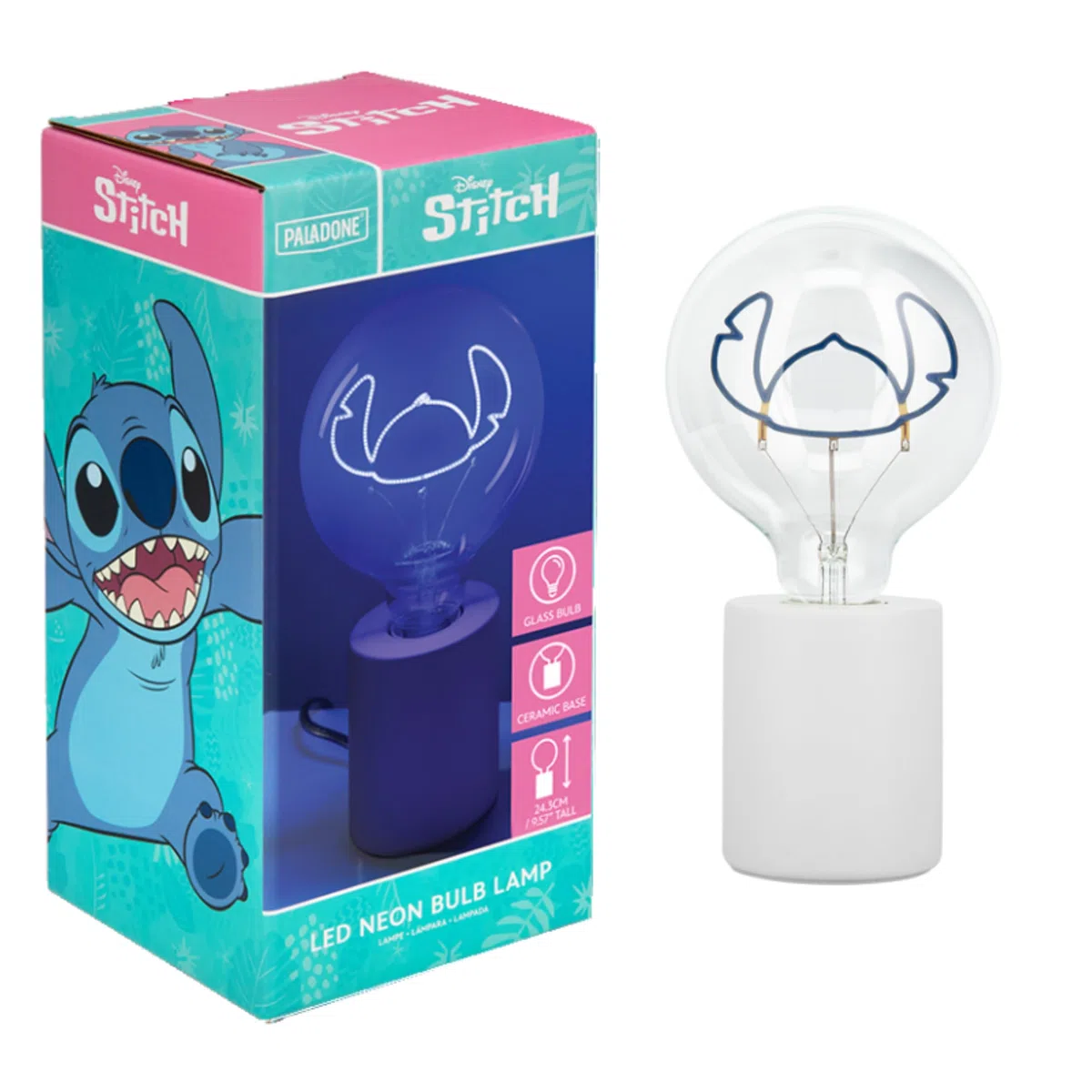 Paladone, Lampada con lampadina neon a LED decorativa con Stitch della Disney, con lampadina in vetro E27, regalo da collezione di Lilo & Stitch con licenza ufficiale, per camere da letto e case