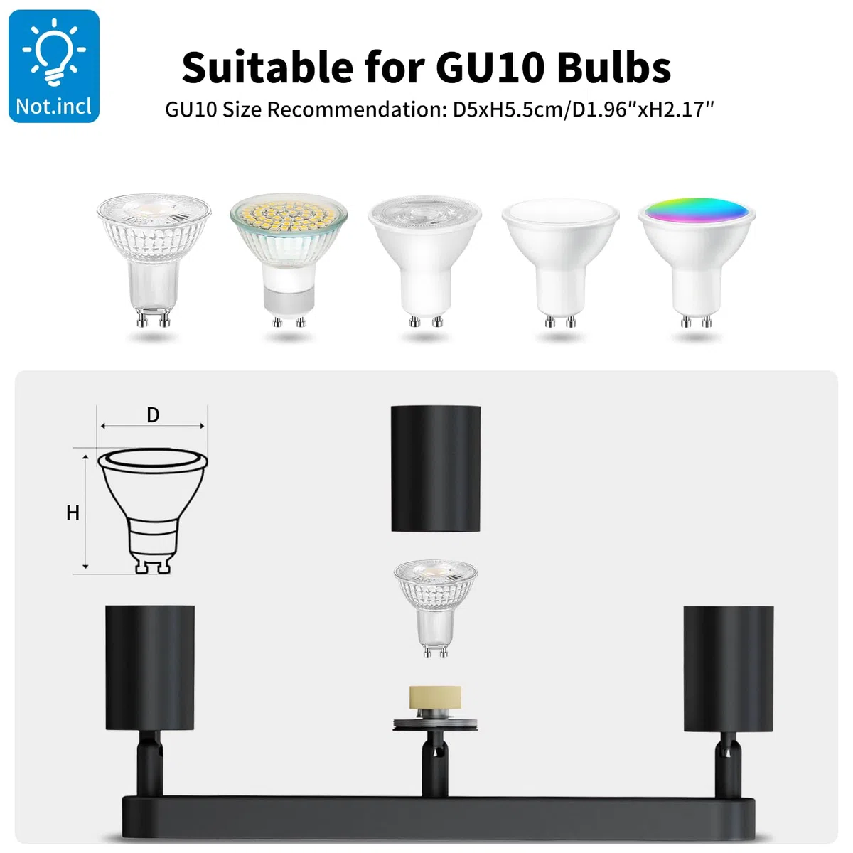 LVWIT Faretti LED da Soffitto Orientabili Nero,Faretto LED Interno con 3 Luci in Alluminio GU10, Rettangoli Base, Moderna Plafoniera Industriali per Barra, Salotto, Cucina (Senza Lampadina)