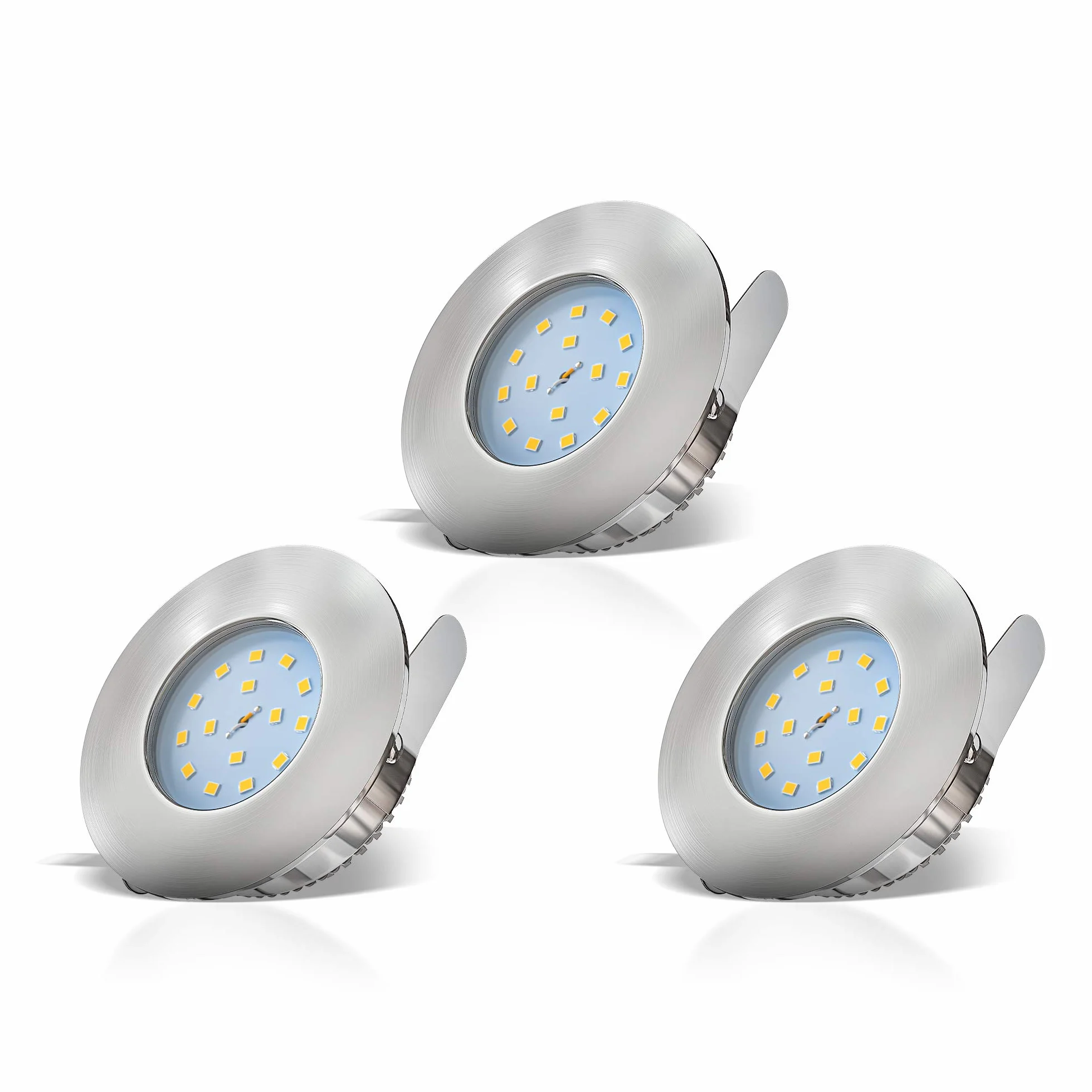 B.K.Licht Faretti LED ad incasso, 5W, diametro foro 60mm, faretti per bagno ultrasottili da soffitto, luce calda, plastica color nickel opaco, set da 3, 230V, IP44