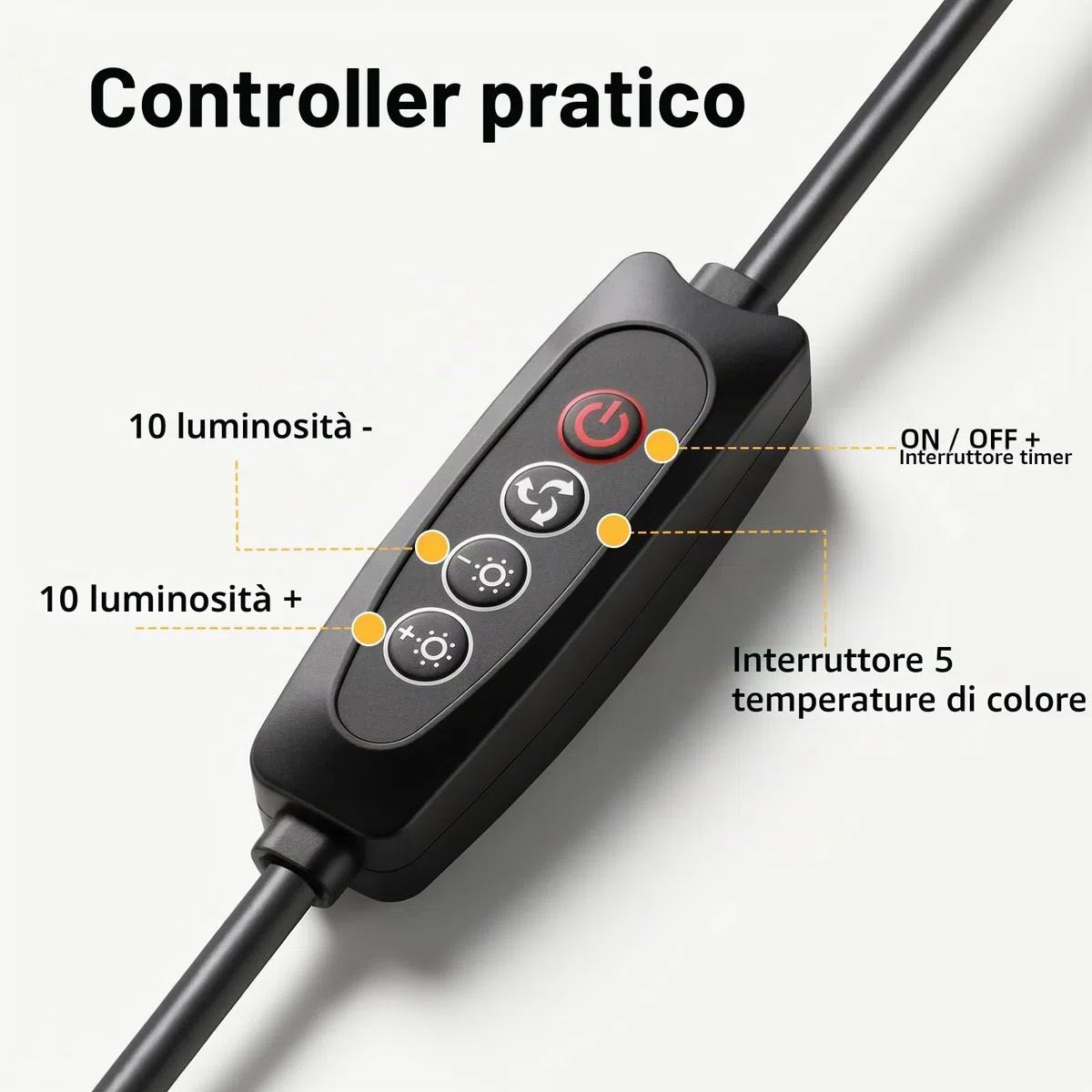 Akynite Lampada da Scrivania USB con Pinza e Timer, Adattatore incluso, 5 Colore 10 Intensità, Lampada Pinza Nera, 48 LED Lampada con Clip, Flessibile Lampada da Lettura Letto