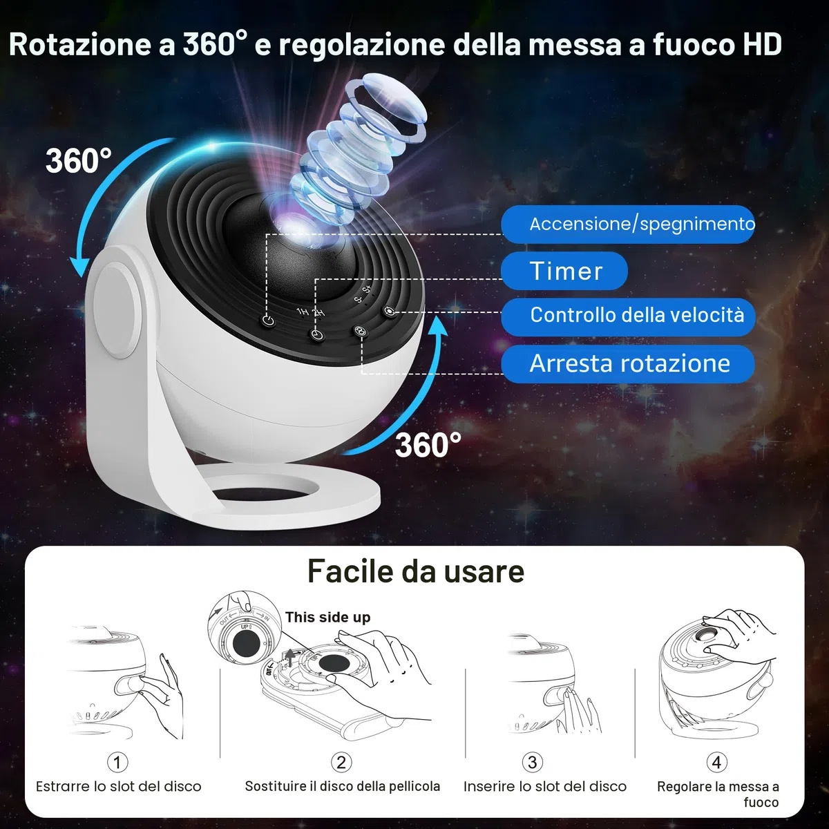 Macchiatto Upgrade Proiettore Stelle Soffitto Planetarium Projector PRO, Galaxy Projector Lamp with 13 Planet Discs, Timer, Luce Notturna Proiettore Stellato per Bambini Adulti Bianco