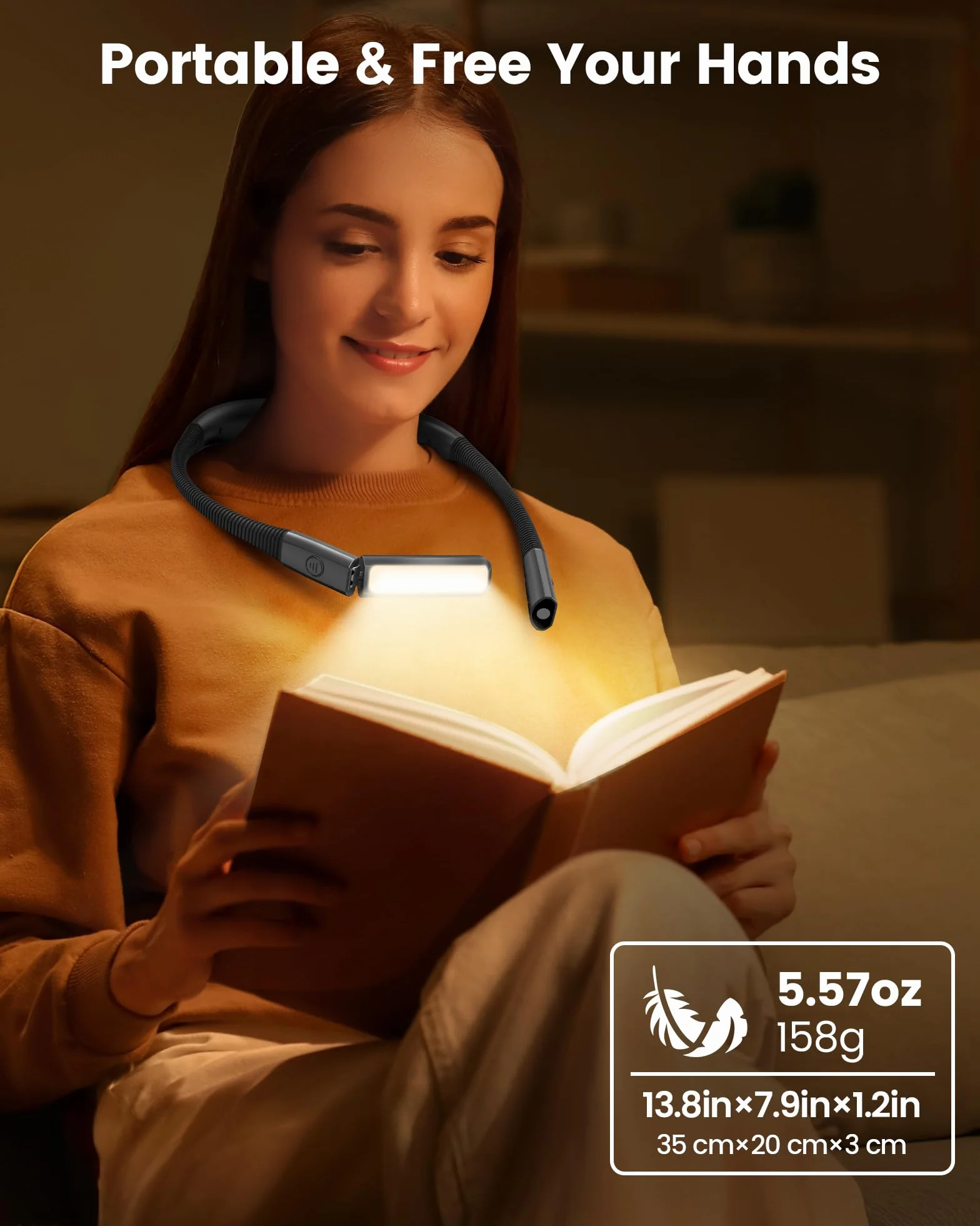 Glocusent Collo Lampada da Lettura Ricaricabile, LED Luce del Libro con 5 Colori e Regolabile, Luce Lampada da Lettura per Libro Perfetta per E-Reader, Studio, Letto, Viaggi, Lavoro a Maglia