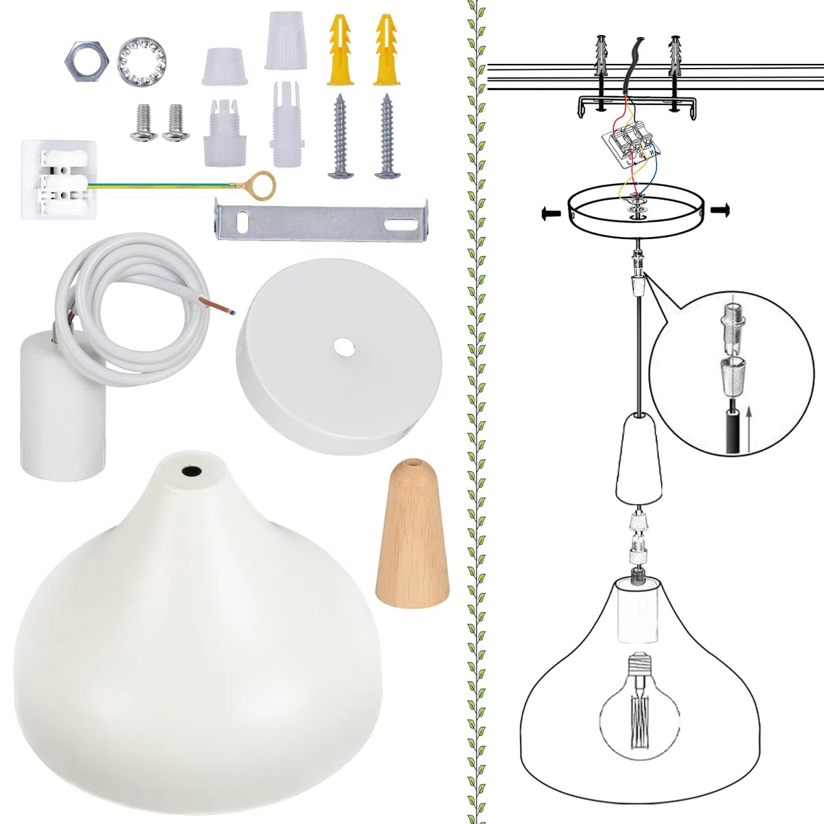 iDEGU 20CM Lampada a Sospensione Retrò LED Lampada a Soffitto in Legna Metallo Moderna Lampadario a Forma di Goccia Stile Scandinavo Plafoniera per Soggiorno Sala da Pranzo Cameretta (Bianco 1 Pezzo)