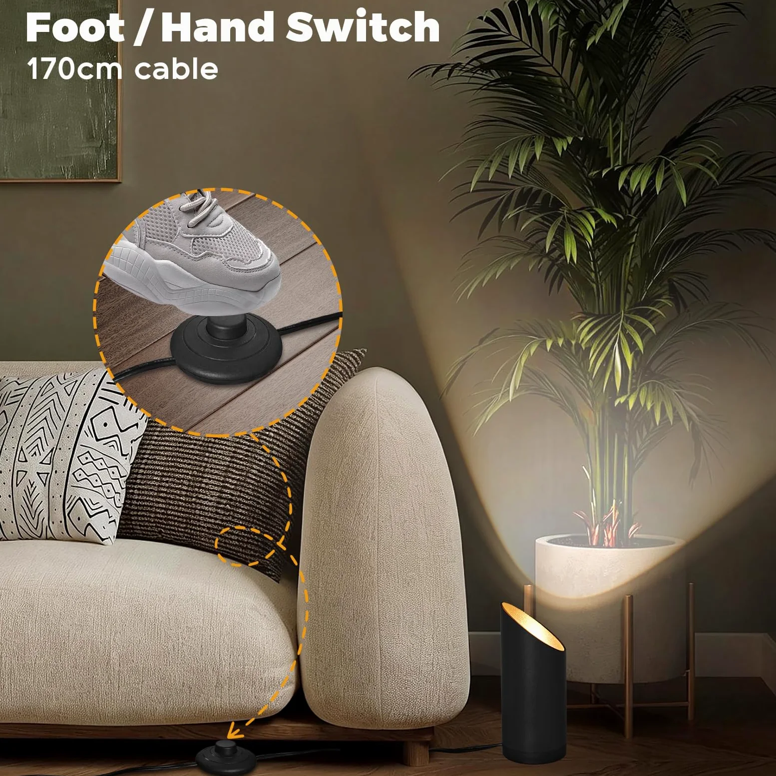 Idealife LED da Terra, Lampada da Terra 7W per Interni, Faretti da Muro 3000K Bianco Caldo con Lampadina 520LM LED GU10, Faretto con Interruttore a Pedale per Piante, Decorazione, Arte, Lettura