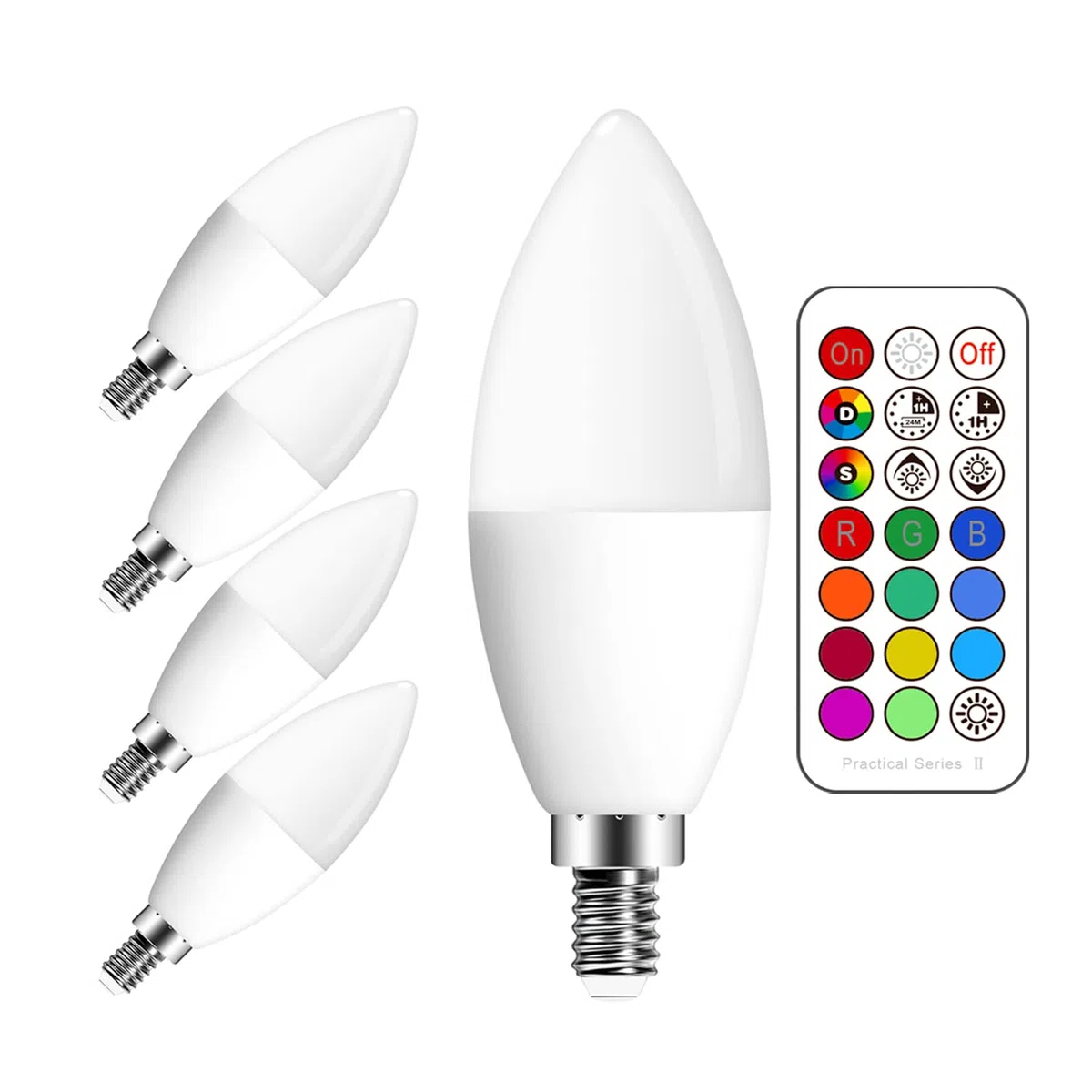 Lampadina E14 LED RGBW con Telecomando | 5W equivalenti a 50W | 12 Colori Cambianti Colore Lampadine | Luce Bianca Freddo 6000k (Pacco da 4)