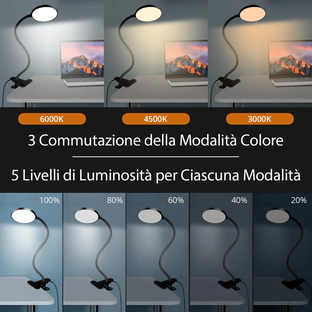 iFalarila Light 97 LED Lampada con Pinza con Telecomando 40CM Lampada da Lettura [Timer di 1 Ora] Lampada da Letto per Libro, Lavoro, Letto, Tavolo (Caricatore USB Incluso)