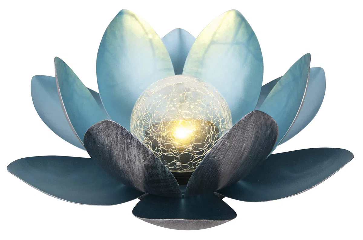 Dehner Lampada Solare Lotus | Decorazione Solare, Illuminazione da Giardino, Decorazione per Esterni, Metallo, Diametro 27,5 cm, Argento/Blu