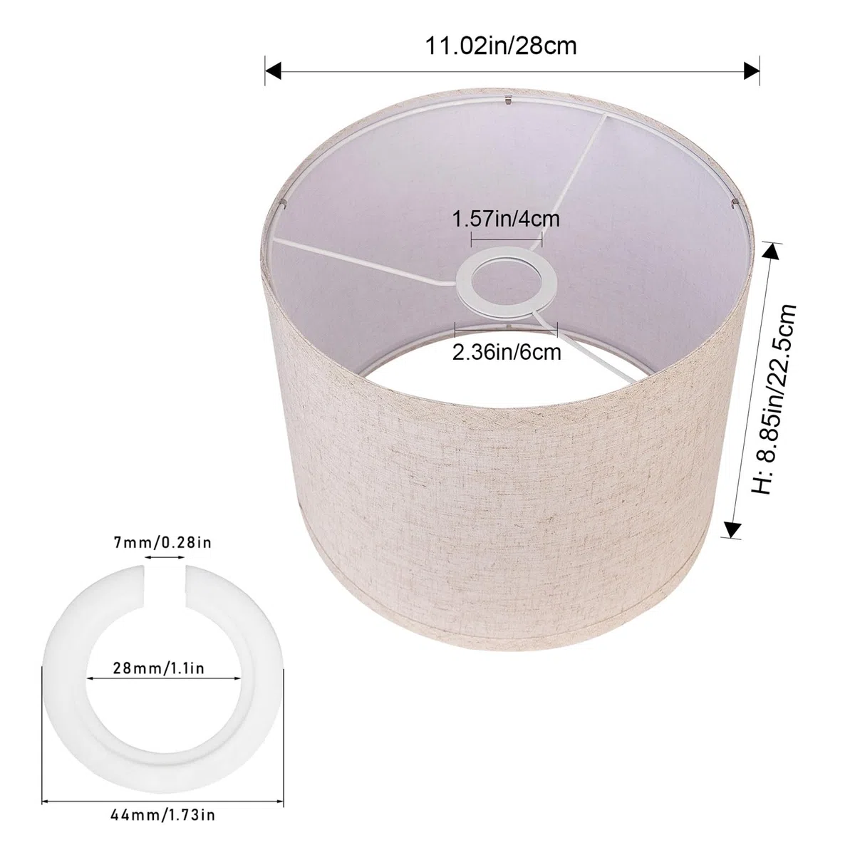Paralume in Tessuto, Paralume con Adattatore E27 a E14, per Lampada da Tavolo, Lampada da Comodino e Lampada da Terra, 28cm di Diametro x 22,5cm di Altezza, Set da 2