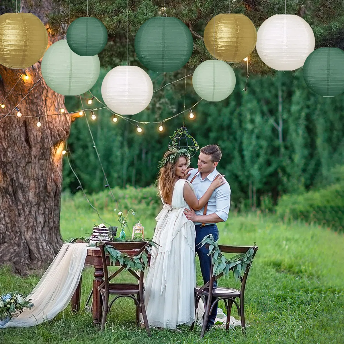 Idota 20 lanterne di carta, colore verde salvia, rotonde, da appendere, per matrimoni, baby shower, feste in giardino (diametro 15 cm, 20 cm, 25 cm, 30 cm)