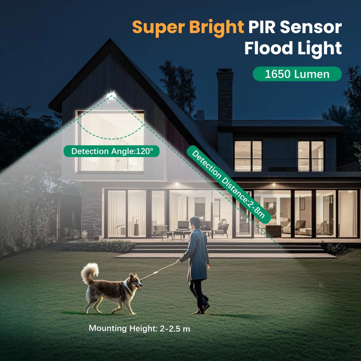 Aigostar 20W Faretto LED da Esterno con Sensore di Movimento，2 pezzi，1650 LM，Bianco Naturale 4000K，IP65 Impermeabile Faretti Led per Interno，Giardino， Cortile，Patio，Garage