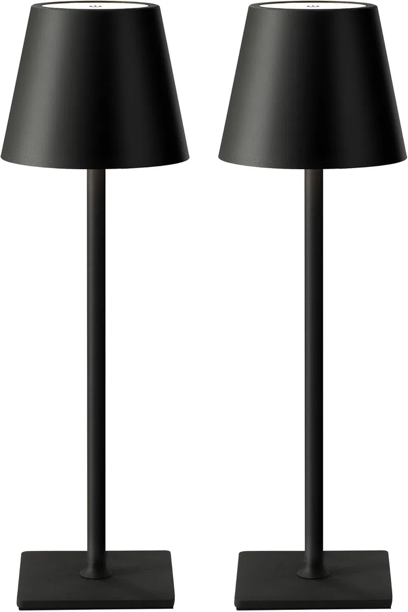 2 Pezzi Lampada da Tavolo LED Ricaricabile Senza Fili – Dimmerabile Touch, 2400mAh, 3 Tonalità (2700K-6000K), Design Moderno per Interno ed Esterno, Camera da Letto, Soggiorno, Giardino, IP54 (Nero)
