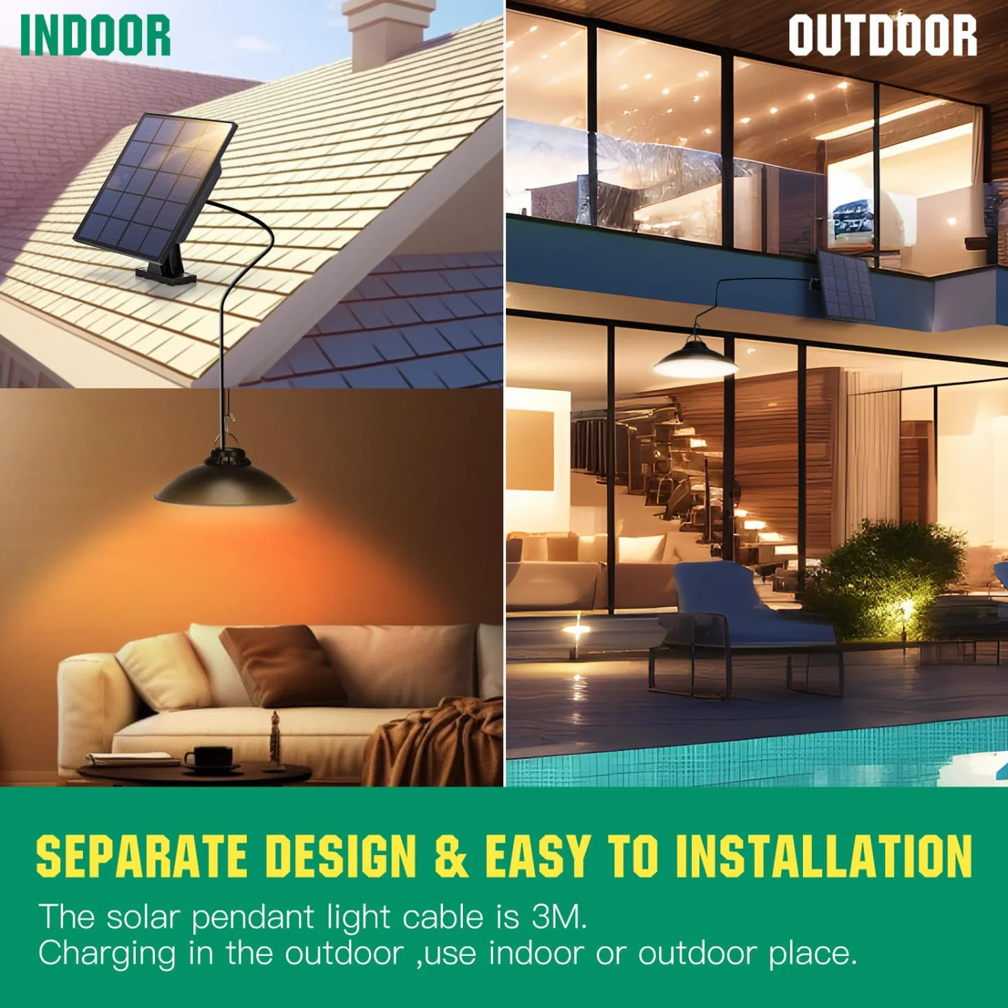 Aigostar-Lampada solare da esterno con telecomando，dimmerabile lampadario solar con timer，resistente alla pioggia IP65，Batteria di grande capacità， luce solari con cavo da 3 m