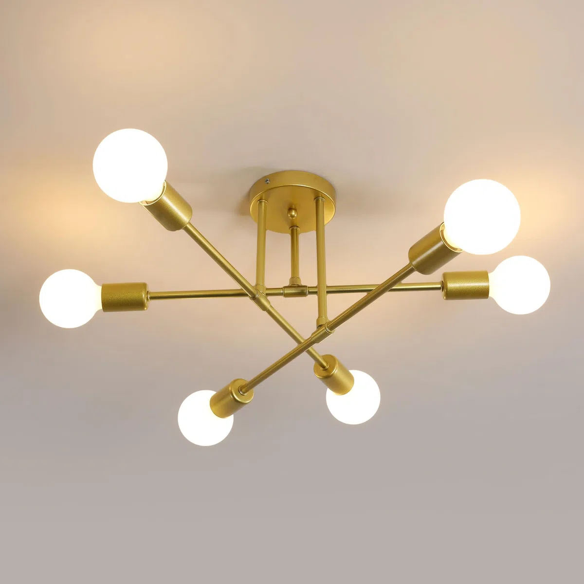 Comely Plafoniera Sputnik Moderno, 6 Luci E27 Lampadario Industriale in Metallo, Oro Lampada da Soffitto Retrò per Soggiorno Camera da Letto Cucina Ristorante