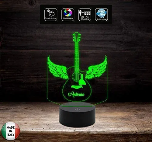 Idea regalo MUSICISTA Lampada led CHITARRA classica personalizzabile nome MUSICA