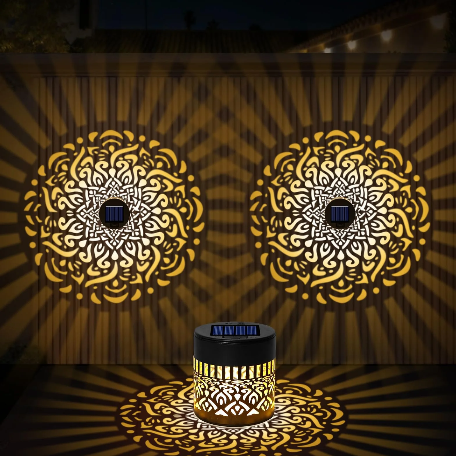 Lanterna Solare da Giardino Esterni, 2 Pezzi Solari da Giardino in Metallo, IP65 Impermeabile Lanterne Solari da Esterno, per Patio, Prato, Festa, Terrazza, Natale, Orientale Decorazione