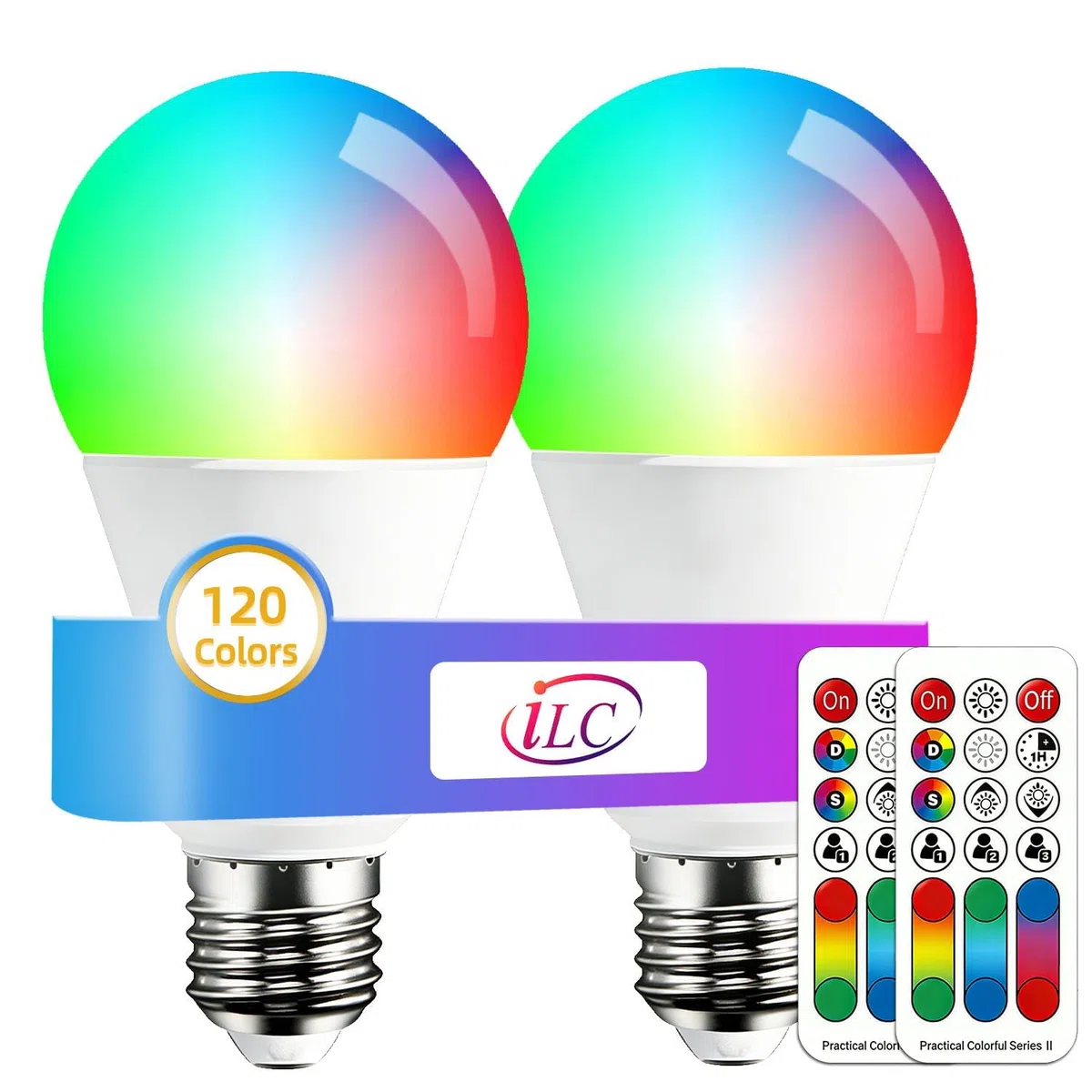 iLC Lampadina LED cambia colore, 120 colori, equivalente a 70 Watt, strobo fai da te, bianco caldo 2700K RGB con telecomando, LED 10W A60 E27 vite (confezione da 2)