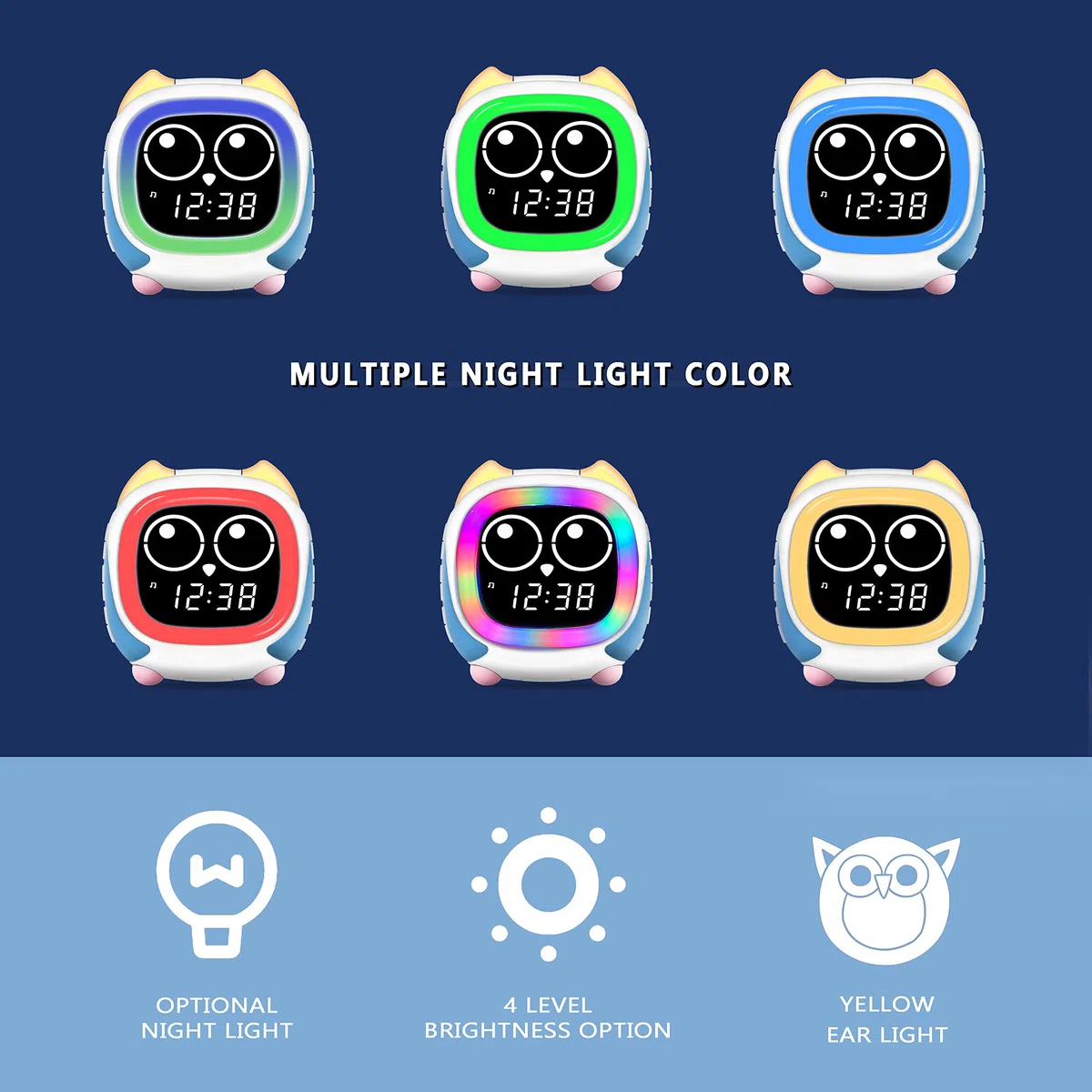 iTOMA Addo Sveglia per Bambini, Lampada da Comodino con Simulazione Alba/Tramonto, Grow Trainer Orologio per Bambini e Lettore Musicale Bluetooth, Rumori Bianchi per Dormire Sveglia Gufo CKS912