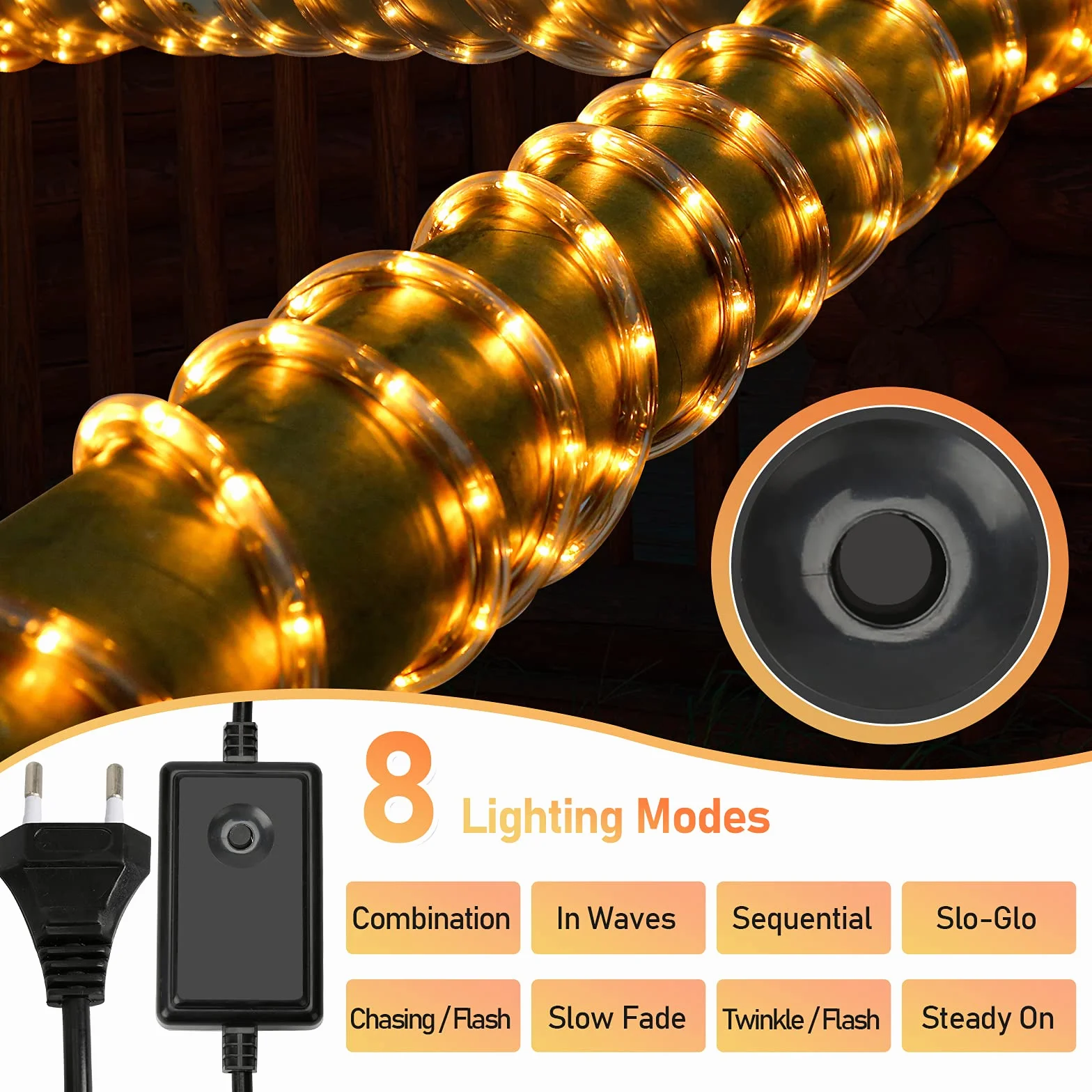 Sonnewelt - Tubo luminoso LED da 20 m, 480 LED, con timer, parte esterna impermeabile, con funzione di memoria