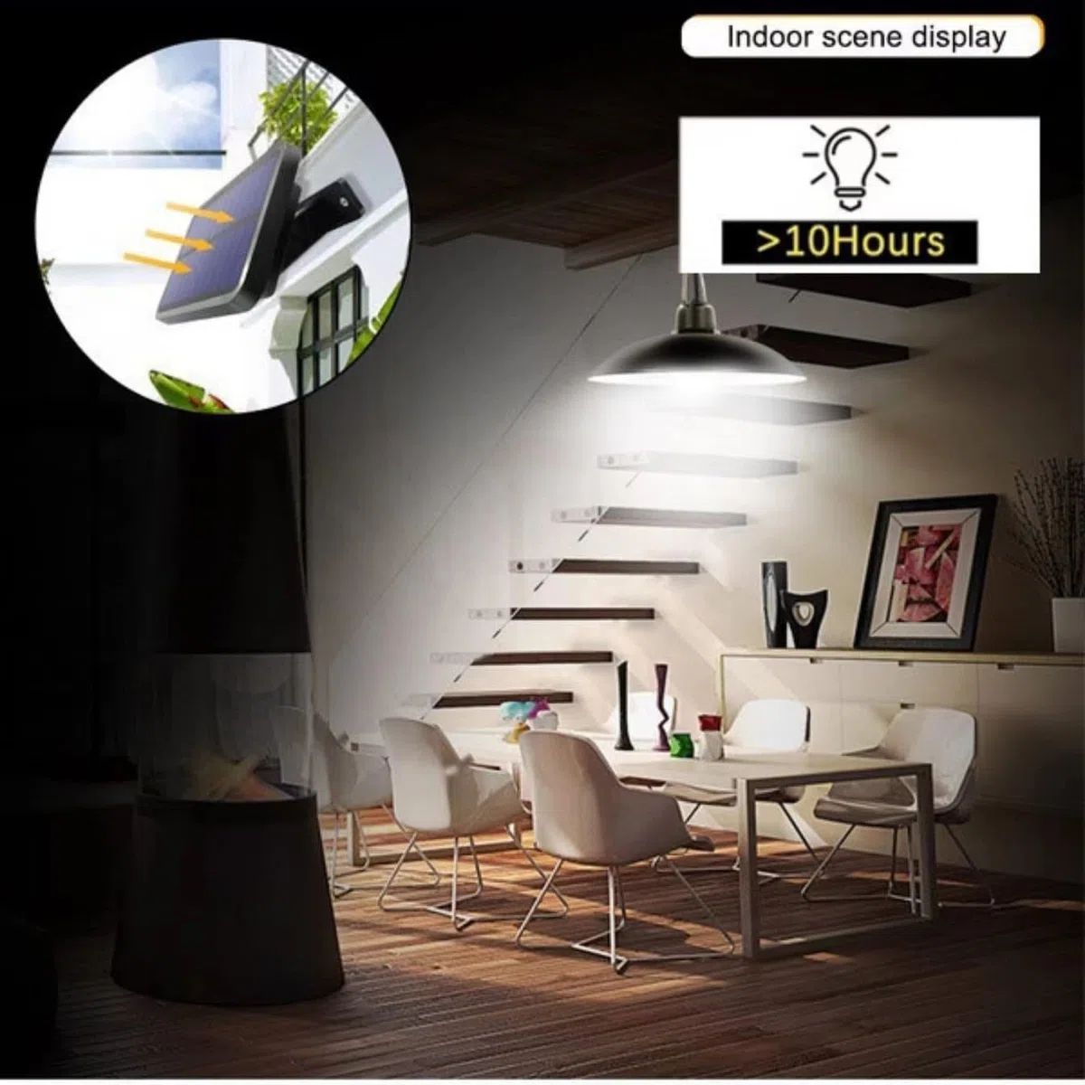 Luci solari a sospensione per interni/esterni, luci solari impermeabili con doppio capanno sospeso, lampada solare con accensione/spegnimento automatico dal crepuscolo all'alba