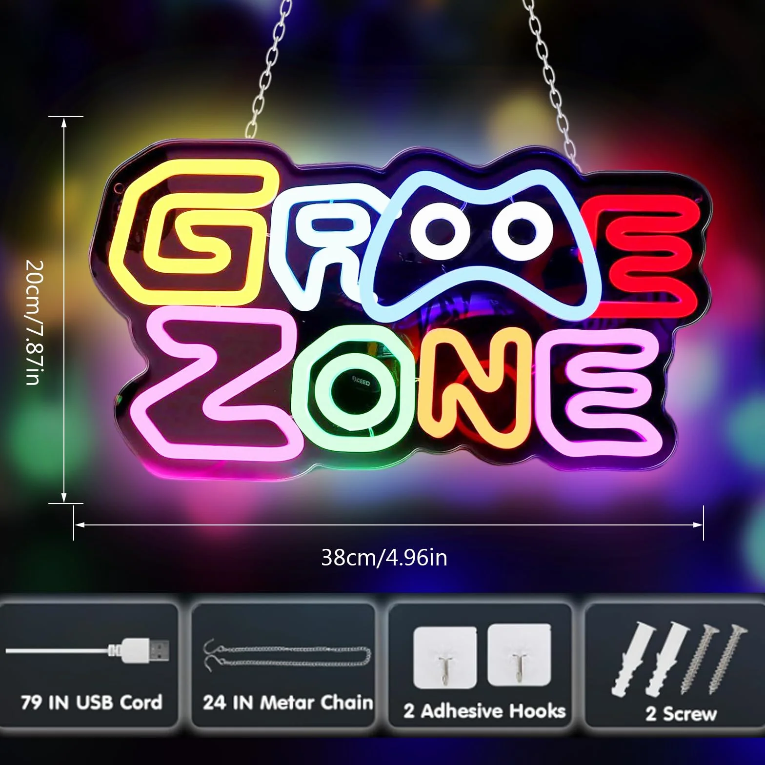 BAIFULAI Gaming Zone Insegna al Neon, LED Gaming al Neon Colorato, Luce al Neon USB Letter Game per Decorazione da Parete, Insegna al Neon per Zona Gaming, Grotta dell'Uomo, Regali Insegna LED per