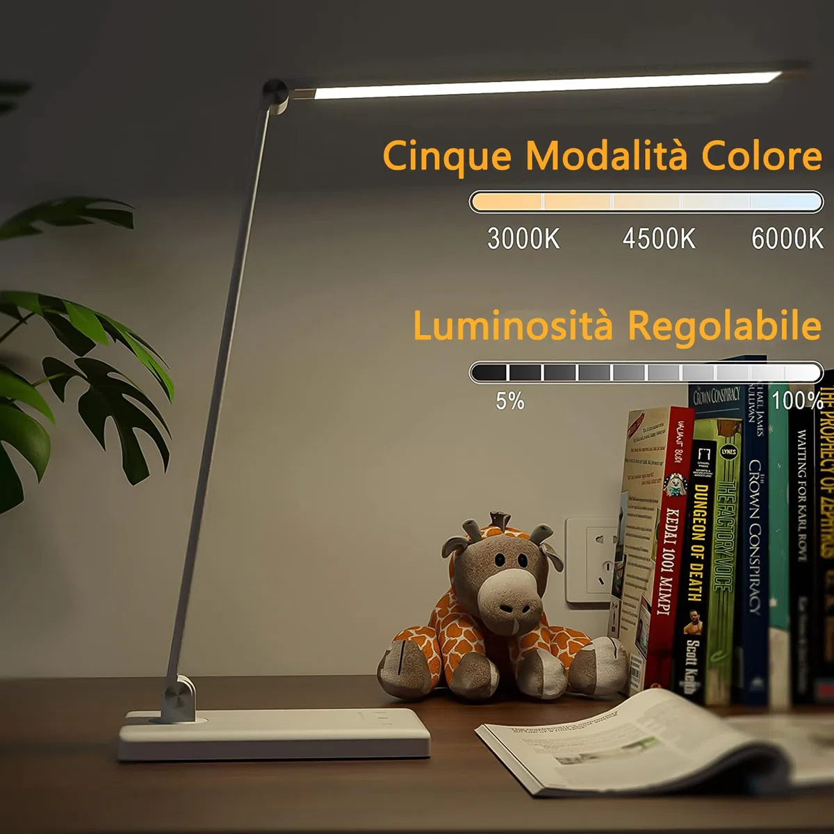 LENDOO Lampada da scrivania a LED senza fili, lampada da comodino USB ricaricabile, 10 livelli di luminosità 5 modalità di illuminazione, Protezione Degli Occhi Lampada da tavolo per ufficio