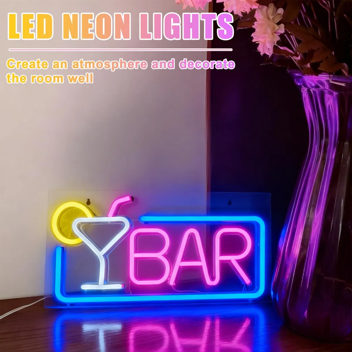 Targa LED al neon, decorazione da parete, segnaletica luminosa bar Sign, in acrilico, per interni bar, pub, club, feste (42 x 22 cm)