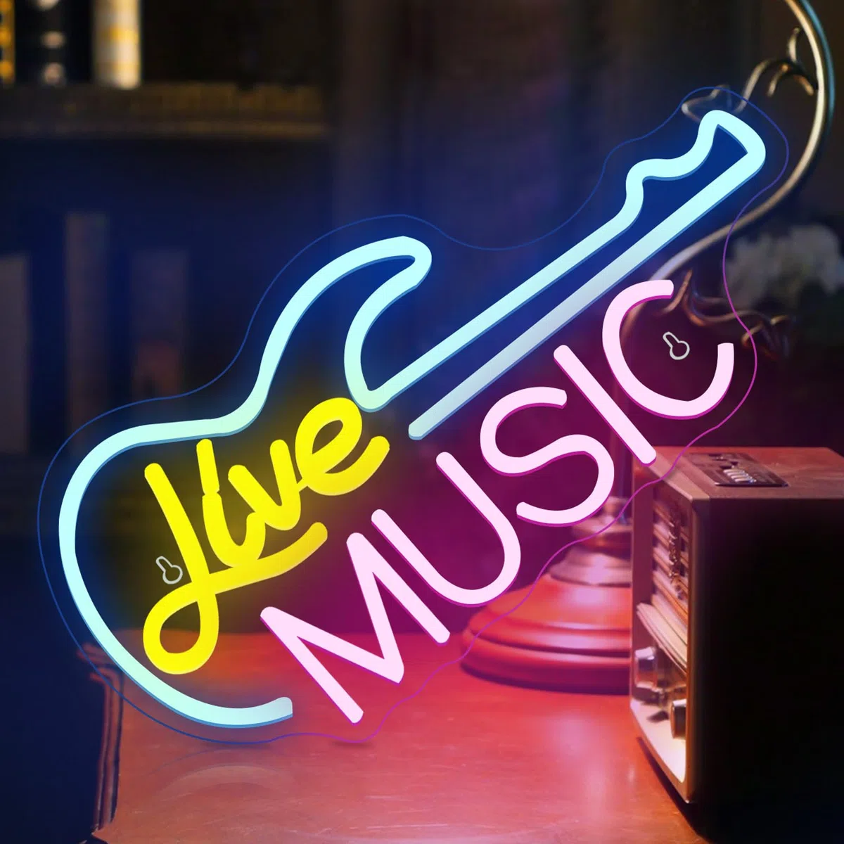 Segno al Neon LED Chitarra Live per Parete USB Alimentazione Regolabile Bar Musicale