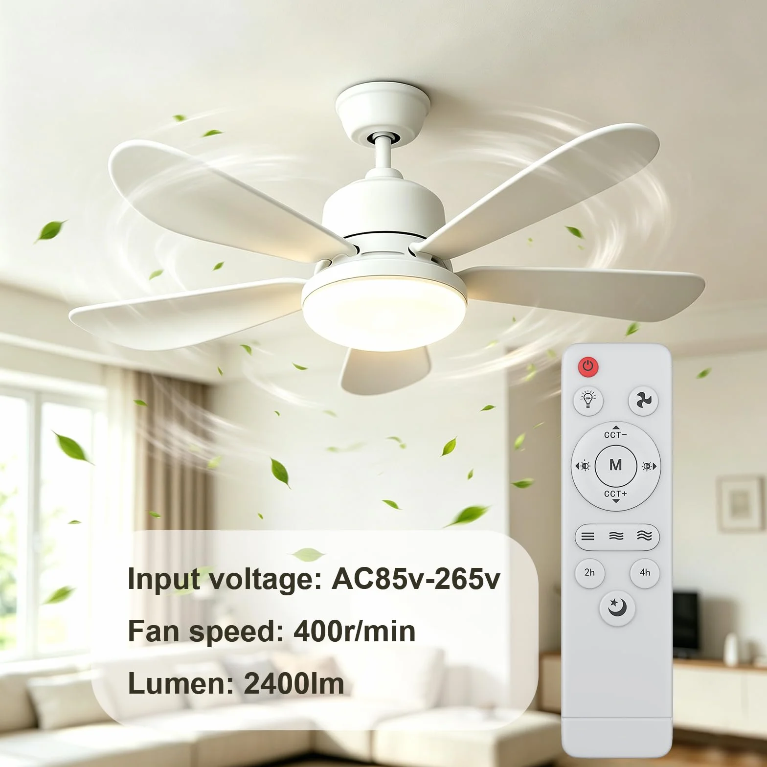 Ventilatore Da Soffitto Con Luce E Telecomando, Lampada Da Soffitto Con Ventilatore, Piccolo Ventilatore Da Soffitto Silenzioso Con 3 Vento, 3 Modalità Di Illuminazione (C-52cm)