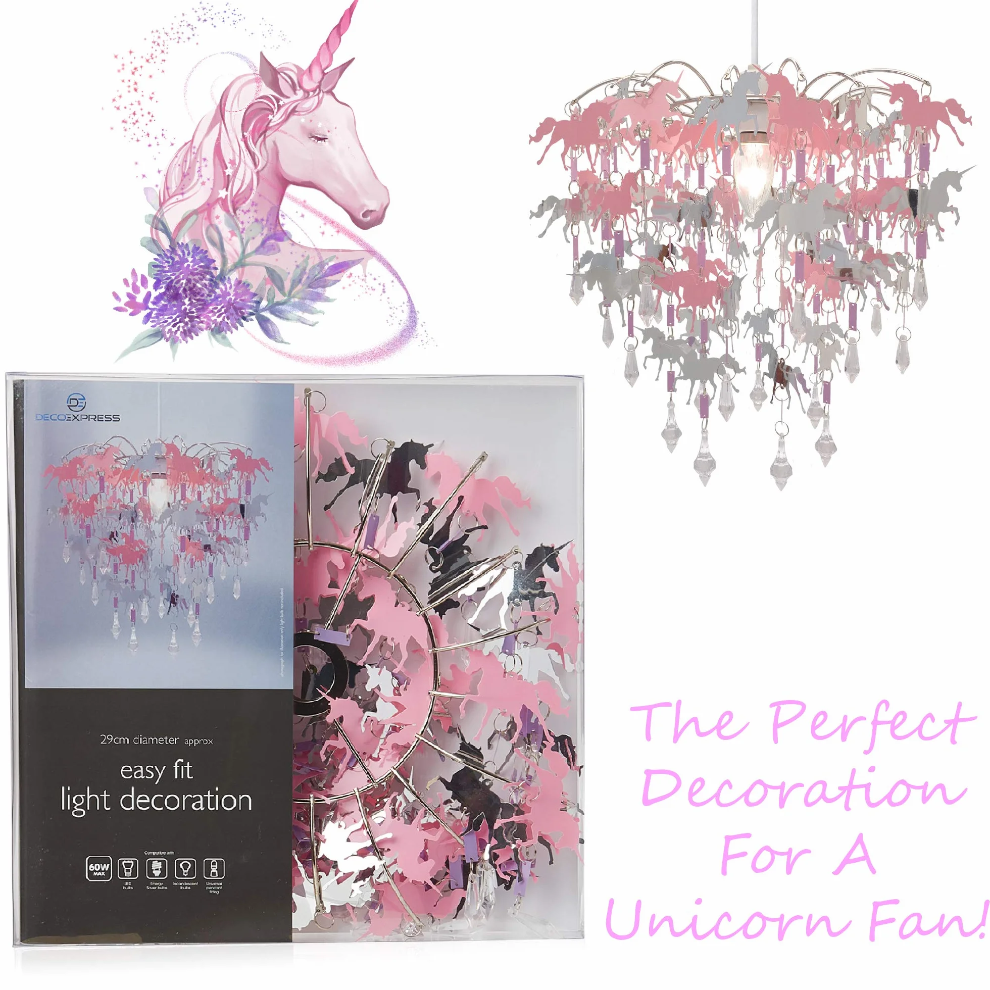 DECO EXPRESS Lampadario Cameretta Bambina, Unicorno Carino Decorazioni Cameretta (Unicorni)