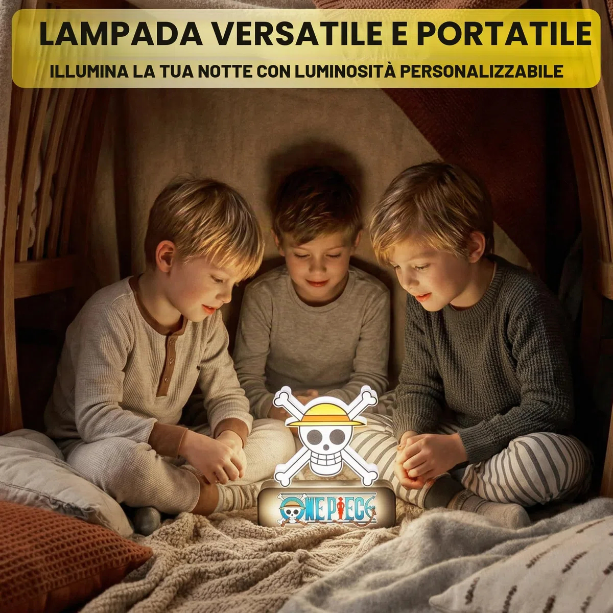 One Piece Skull 3D LED Lampada Bambini, Lampada da Comodino con 3 Livelli di Luminosità, USB o Alimentato a Batteria, Luce Notturna per Decorazione Della Camera da Letto, Regalo Anime (Multi 3D Skull)