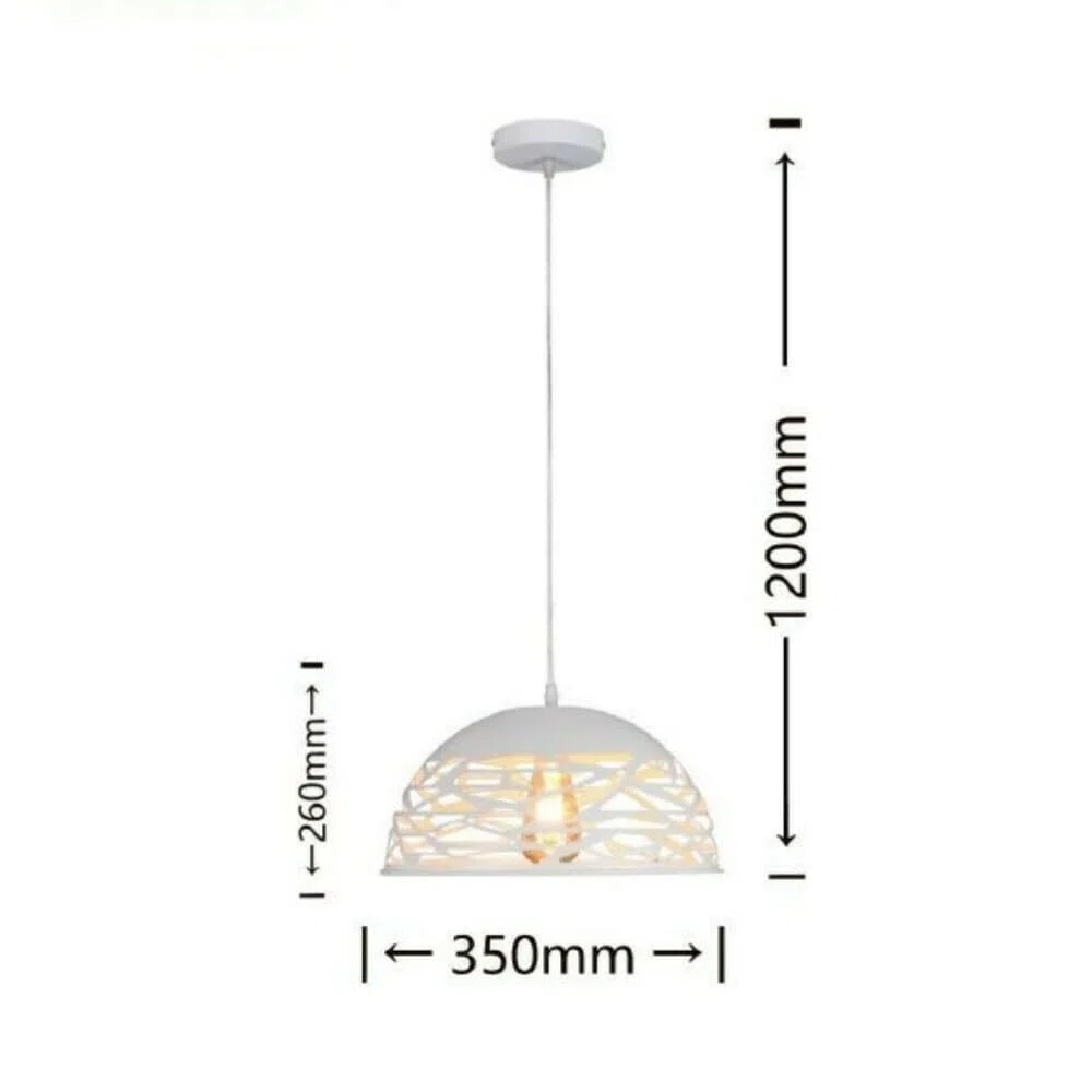 Partenopea Lampadario a Sospensione da Soffitto E27 in Ferro Verniciato, Paralume Traforato Design Moderno, Ø35xH26 cm, Filo 120 cm, per Cucina, Soggiorno, Locali, Lampadina non Inclusa (Bianco)