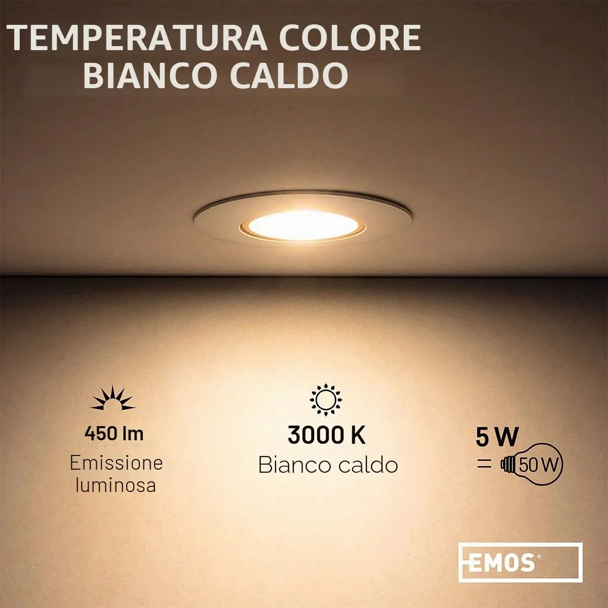 EMOS Faretti LED da Incasso per Cartongesso 5W / 450 Lumen | Faretti LED soffitto da incasso 3000K Luce Bianco caldo | Set di 3 pezzi Spot LED Orientabili a 50°, Rotondi e Ultra Piatti in bianco