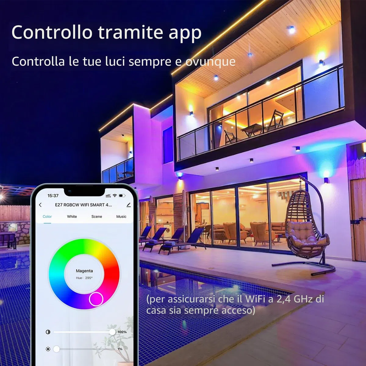 I-SHUNFA WiFi RGBWW E27 Led Lampadina intelligente,10W 800Lm (RGB & 2700K-6500K) AC 230V,cambio di colore con lampade a sincronizzazione musicale, Lavora con l'app Alexa Google home (2 pezzi)