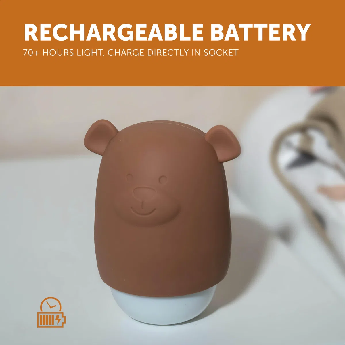 ZAZU Benny Luce notturna per bambini con sensore crepuscolare – Ricaricabile | Accensione automatica | Luce bianca e arancione | Portatile e presa | Batteria fino a 70 ore | Modalità viaggio | Lampada
