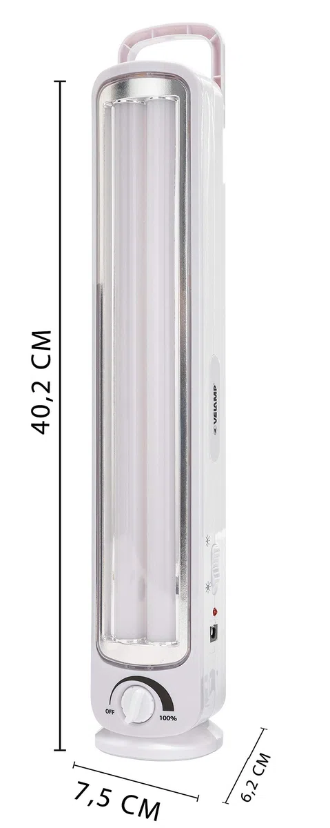 Velamp BIG TWIX - Lampada di Emergenza Portatile Ricaricabile, LED, Super Luminosa (500 lumen) - Dimmerabile - Con Caricabatteria Esterno, Sicura, Leggera e Compatta