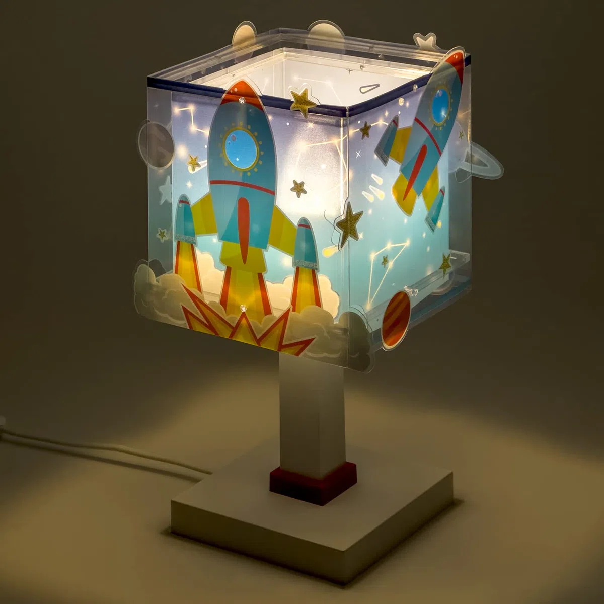 Dalber Lampada da tavolo o comodino per bambini Rocket Razzo Sistema solare