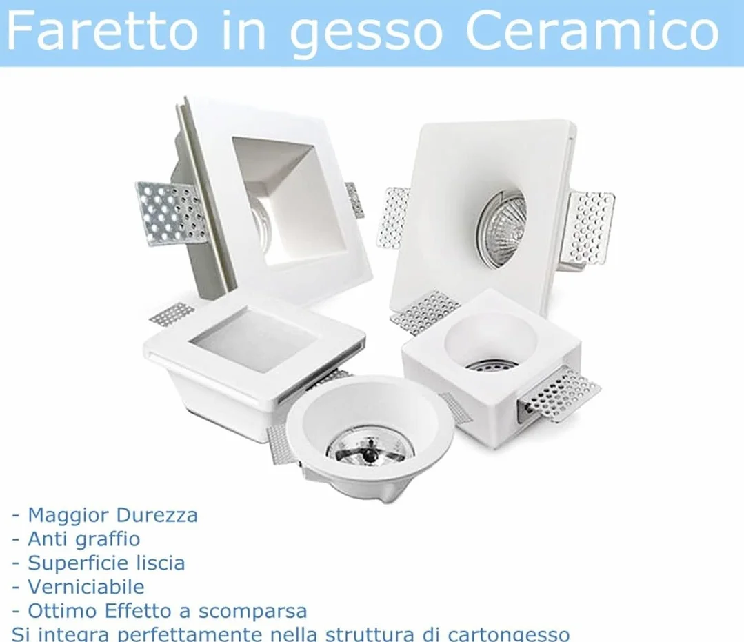 Eurekaled - Portafaretto Tondo in Gesso CERAMICO da Incasso per GU10 e MR16 in cartongesso (5 pezzi)