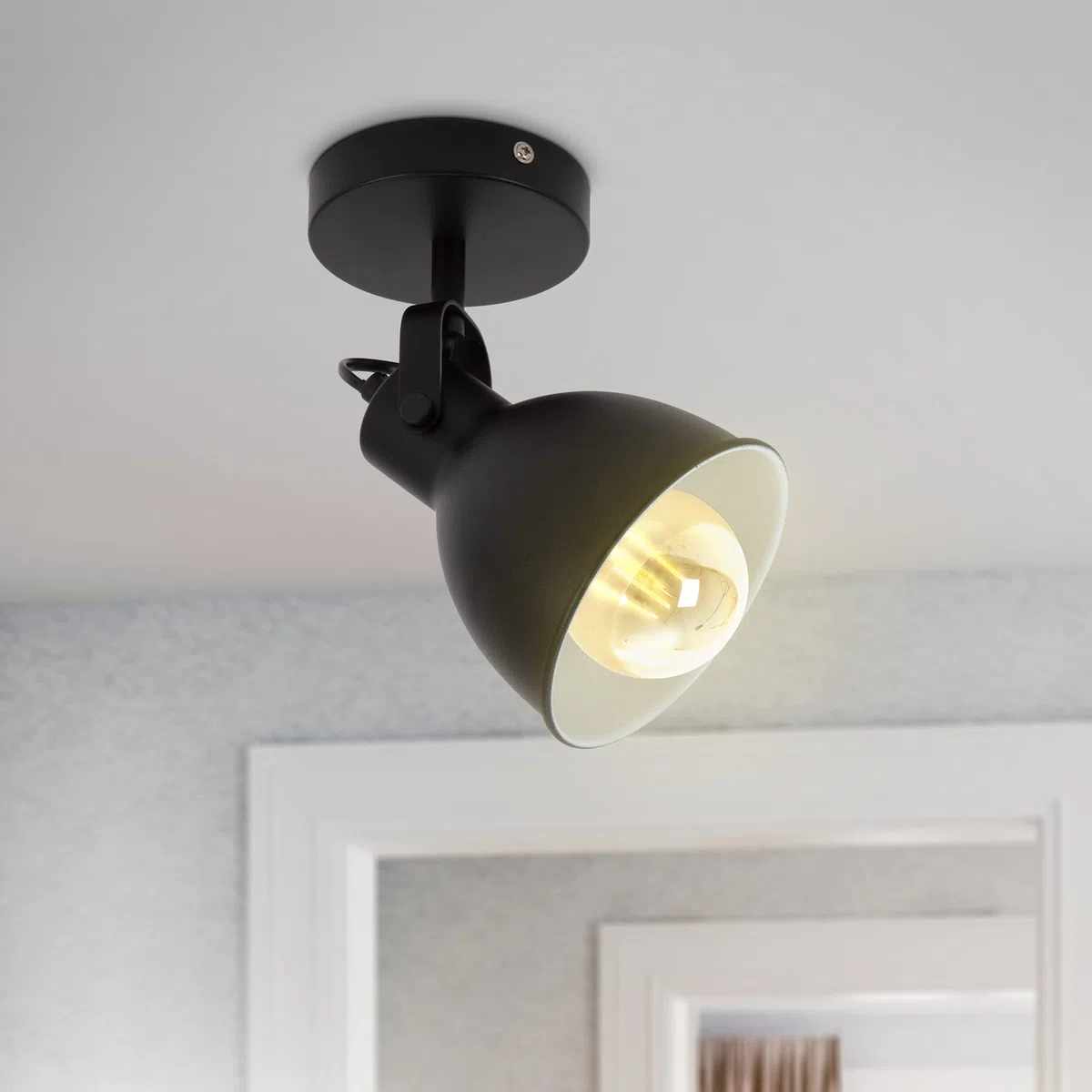 B.K.Licht lampada da parete retrò, orientabile, attacco per lampadina E27 non inclusa, applique vintage industriale, faretto da muro nero-bianco