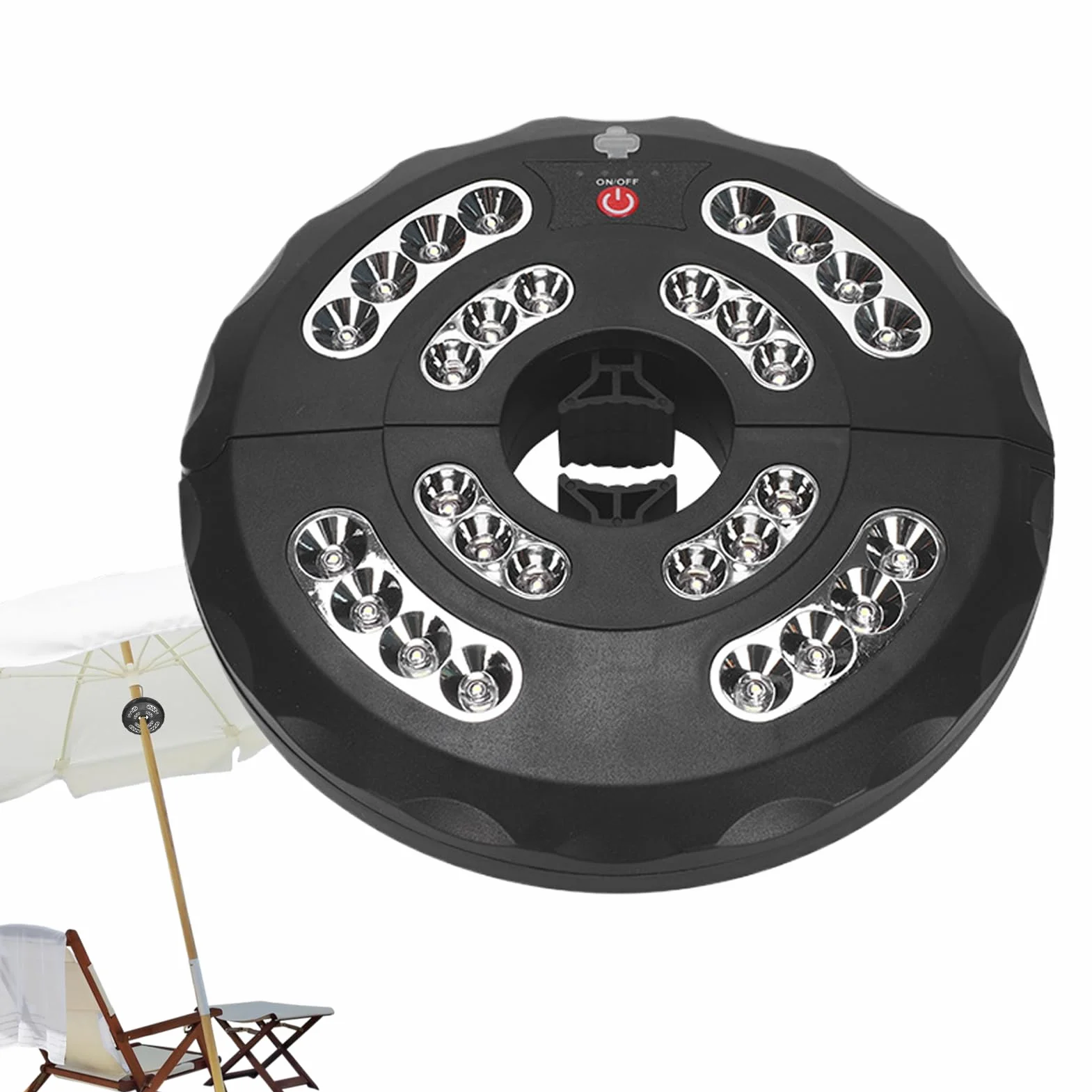 Luci sotto l'ombrello, lampade ricaricabili per esterni, illuminazione a LED impermeabile, 3 modalità di luminosità regolabili per patio, barbecue, campeggio, giardino, piscina, 20 x 20 x 3 cm