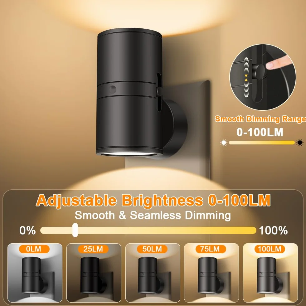 HOTUT Luce notturna Presa elettrica 2 pezzi LED Luce notturna del crepuscolo all'alba con sensore, bianco caldo, 0-100 LM Luminosità Regolabile, Luci notturne da collegare alla parete per camera da