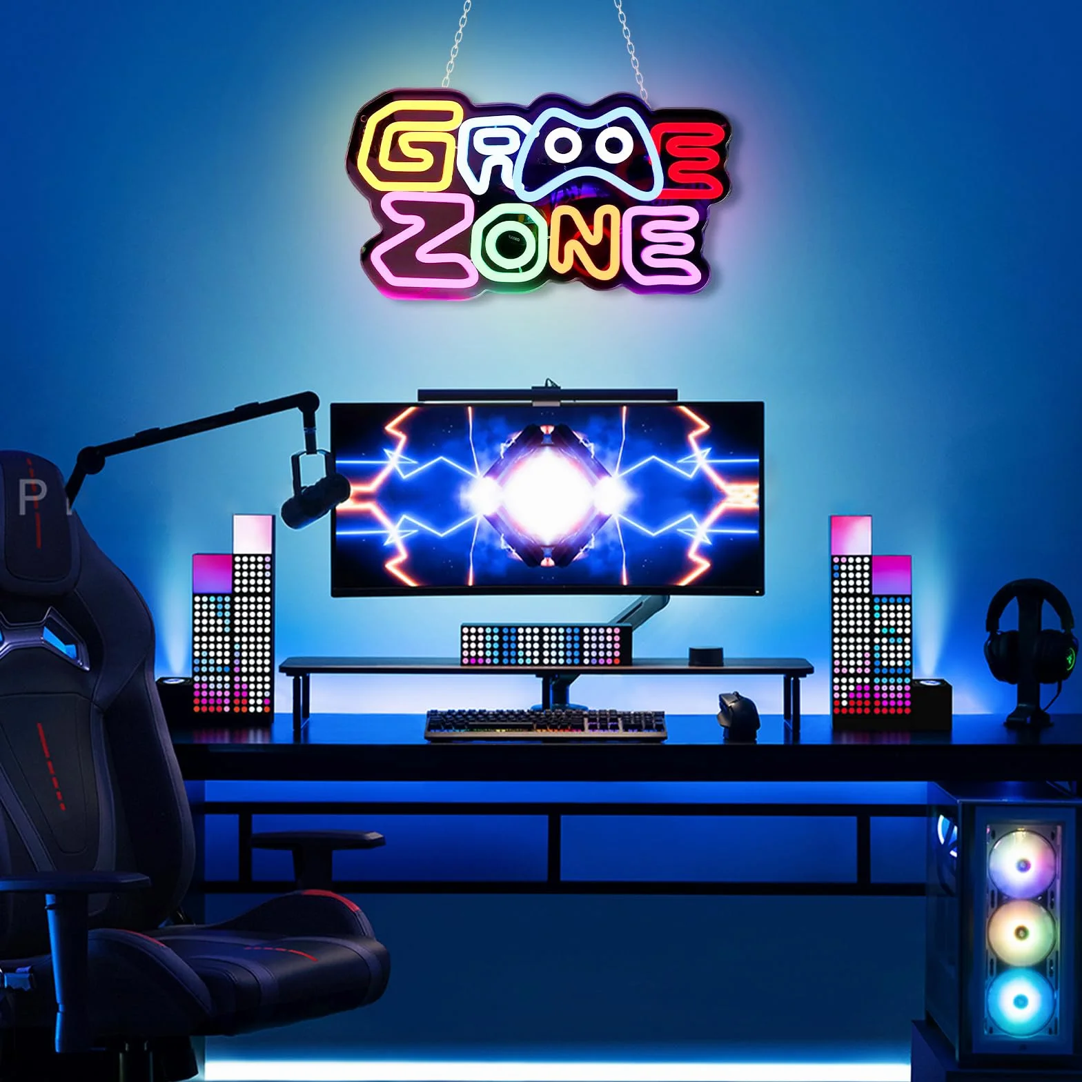 BAIFULAI Gaming Zone Insegna al Neon, LED Gaming al Neon Colorato, Luce al Neon USB Letter Game per Decorazione da Parete, Insegna al Neon per Zona Gaming, Grotta dell'Uomo, Regali Insegna LED per