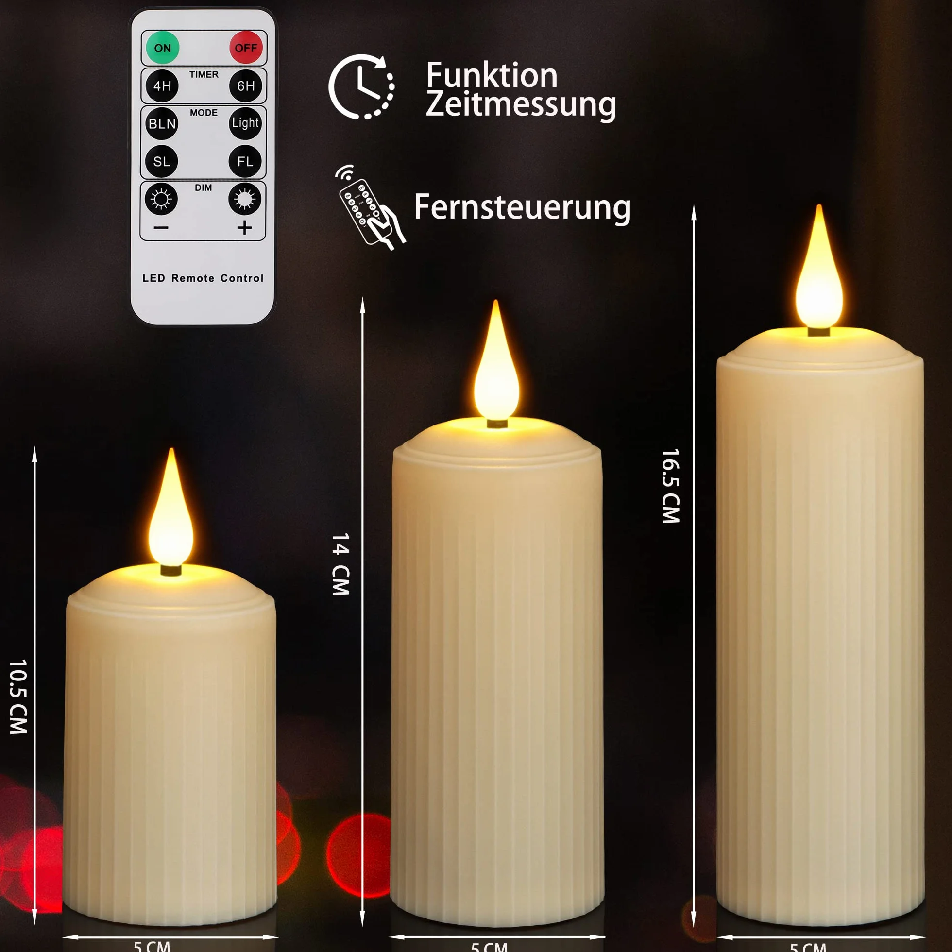 yunsheng Candele LED ricaricabili con telecomando a 10 pulsanti, candele impermeabili da esterno senza fiamma con timer 6/8H, set di 6 candele romane (5,1x10,5/14/16,5 cm), avorio, tipo-C