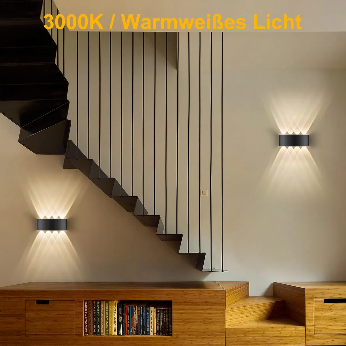 Oraymin Lampada da parete a LED per interni ed esterni, 8 W, IP65, con 8 sorgenti luminose, 3000 K, luce bianca calda, lampada a LED in alluminio, per soggiorno, camera da letto, corridoio, balcone