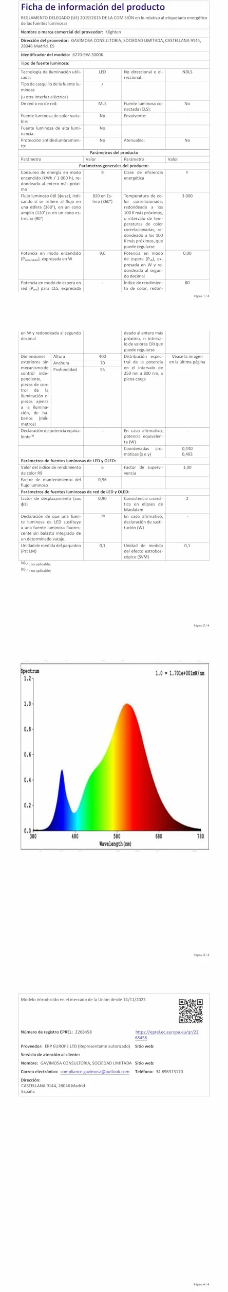 Klighten Lampada da Specchio Bagno 9W 40cm, IP44 Applique LED da Bagno Moderno, Luce Specchio Parete, 600 Lumen, 110-240V, Bianco Caldo 3000K, Cromo