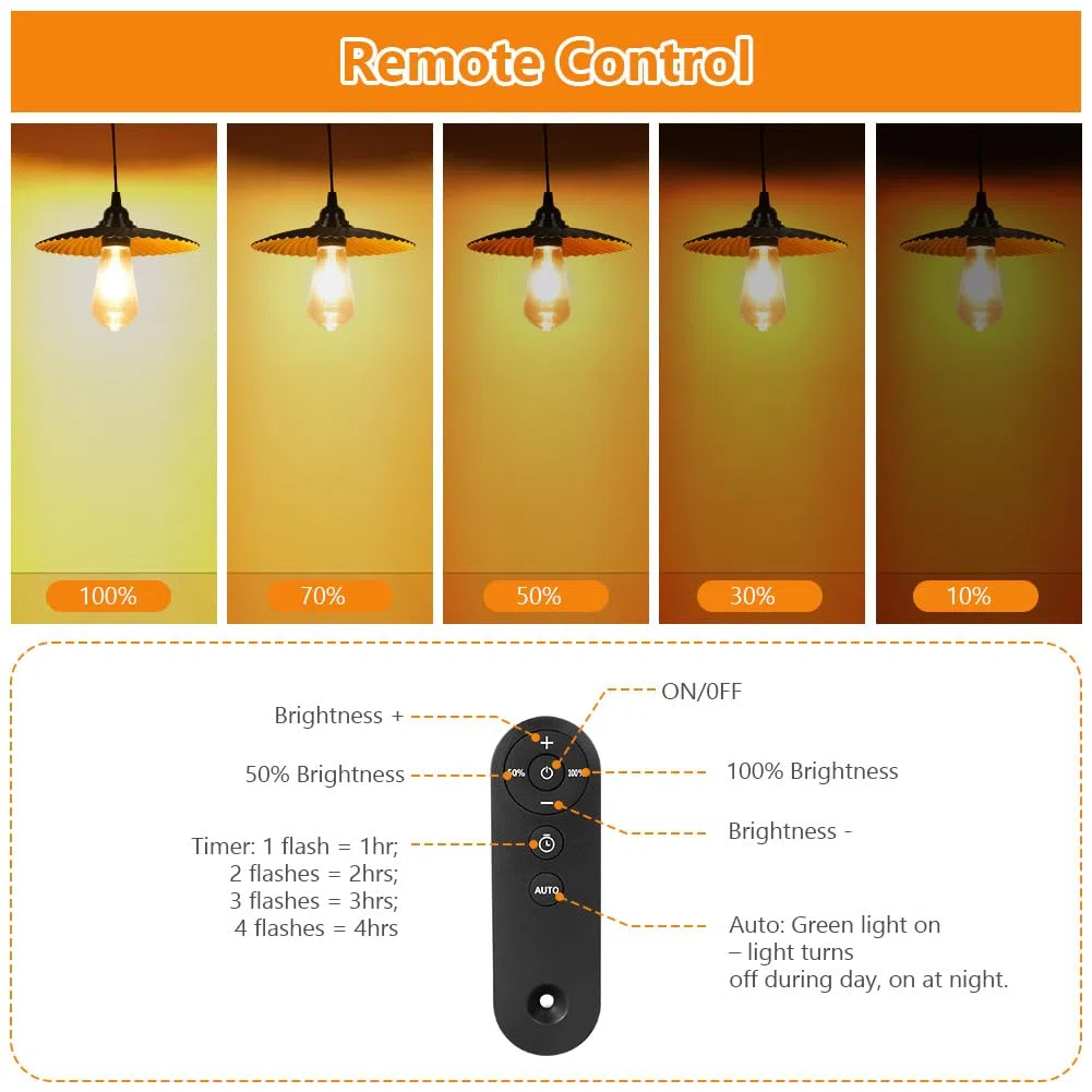 HOTUT Lampada solare da esterno ed Interno, Lampadario Solare con Telecomando e Timer, IP54 Impermeabile Lampada Solare con Sensore per Giardino, Agriturismo, Garage, Balcone, Dimmerabile