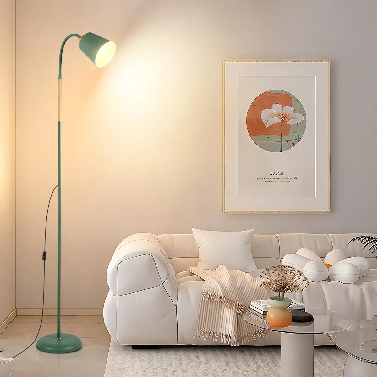 ANTENLICHT VILI | Lampada a stelo per soggiorno, attacco E27, max. 60 W, altezza 159 cm, lampada da lettura con cavo da 200 cm, senza lampadina, camera da letto e studio, verde
