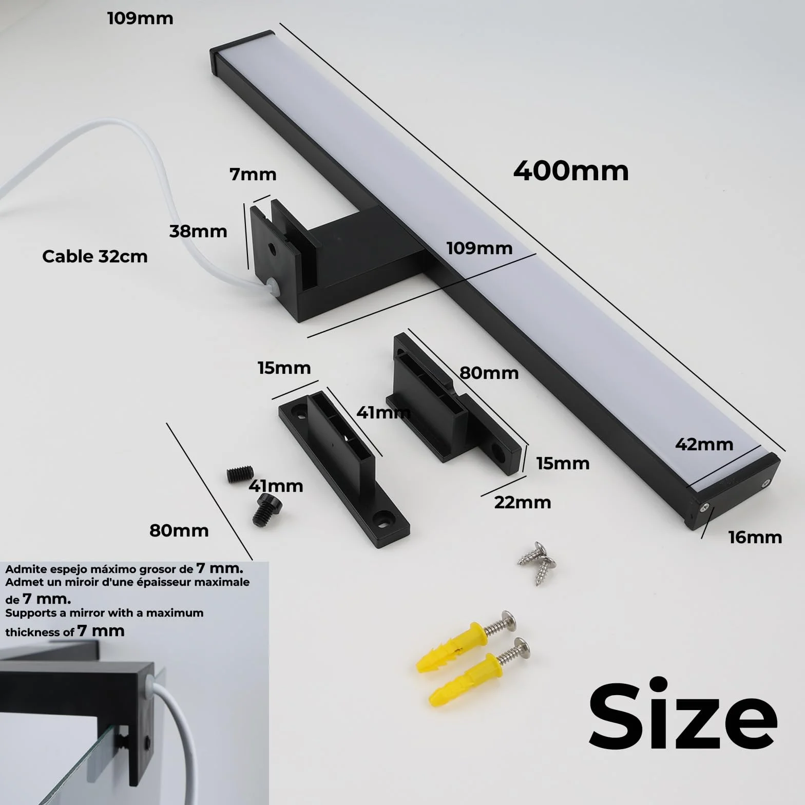 Alpinaluz Applique LED da Specchio Nero per Bagno – 4000K Luce Bianca Neutra – IP44 – Struttura in Alluminio e Supporti in Policarbonato – Installazione su Specchio, Muro o Mobile (40cm 10W)
