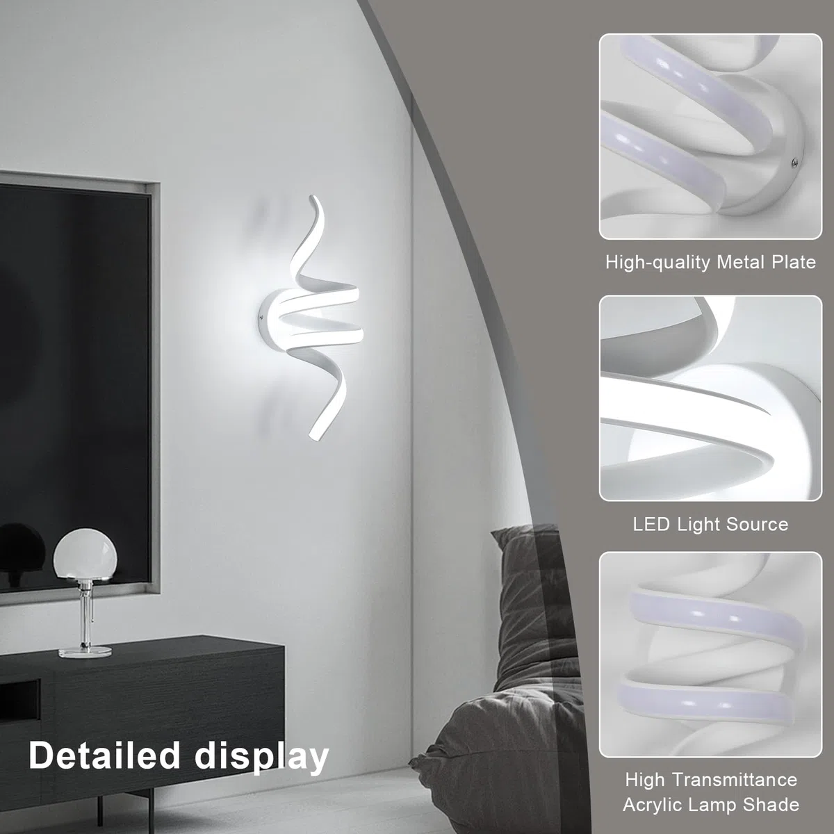 Applique da Parete Moderne, Lampada da Parete Interno Bianco in a Spirale 24W 2700LM, Lampada a Muro Design in Alluminio per Camera da Letto Soggiorno Scale Corridoio, Luce Bianca Fredda 6500K